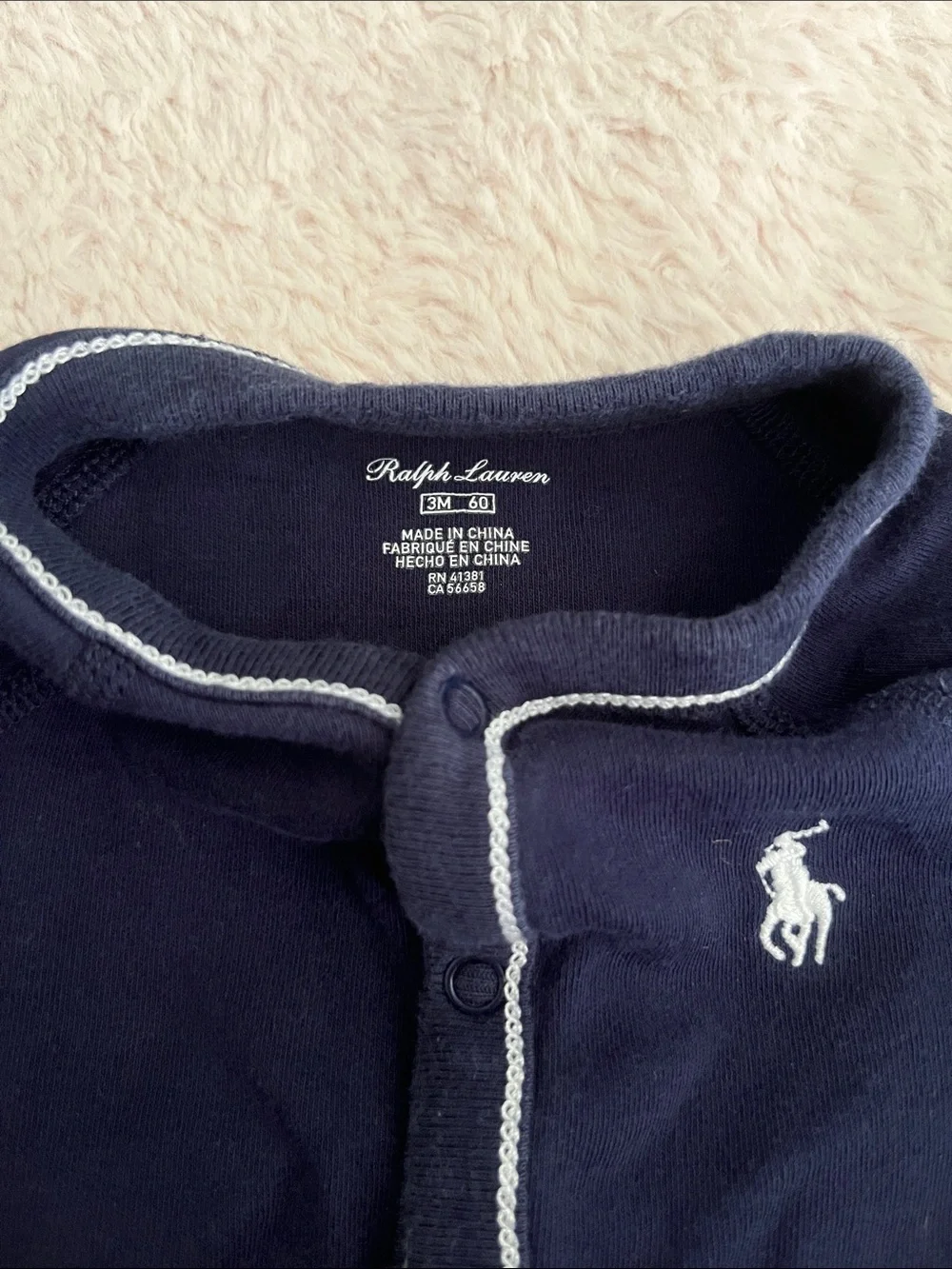 Ralph Lauren Navy Blue Footed Cotton One-Piece